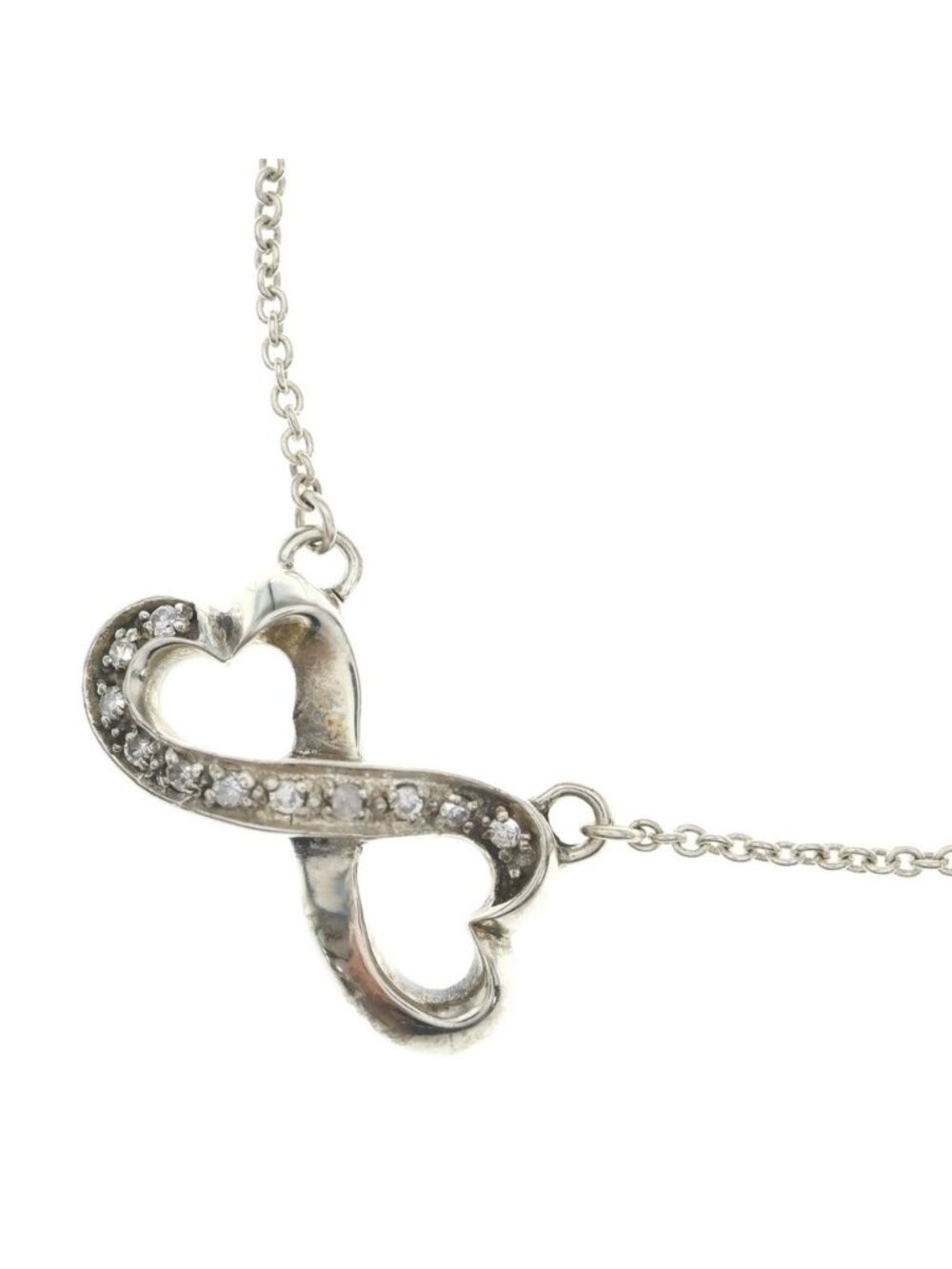 Tiffany & Co Double Loving Heart Necklace Silver Rhinestone